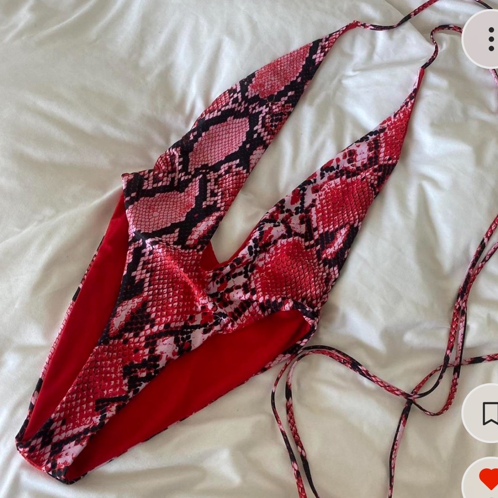 Red Snakeskin One Piece Swim Suit